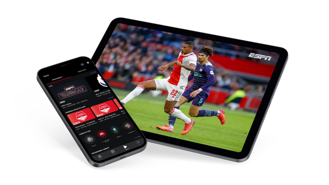 Download gratis de ESPN Watch-app bij je ESPN Eredivisie abonnement