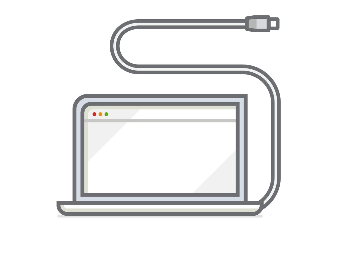 Laptop met utp-kabel verbonden, illustratie