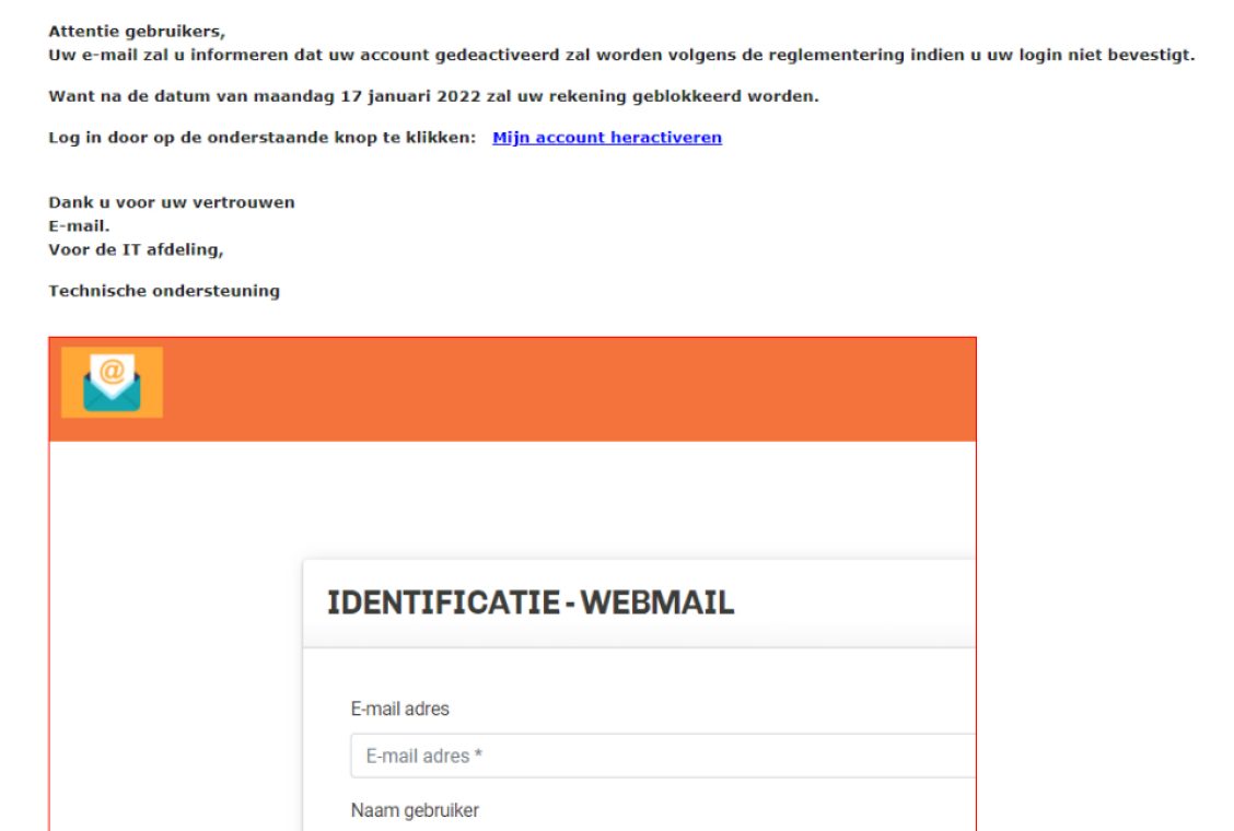 Voorbeeld van phishing - Ziggo.nl <klantcom@mobna.com> Je hebt een Ziggo voucher ontvangen vanwege je vertrouwen in onze. Geniet er nu van Hallo We hebben u willekeurig geselecteerd om deel te nemen aan onze anonieme enquete van 30 seconden over uw winkelervaring bij ons. Aan het einde beloven we je een beloning van minimaal 500 euro, als dank voor je deelname en voor het geven van waardevolle feedback. Bedankt voor je tijd ! Antwoord hier