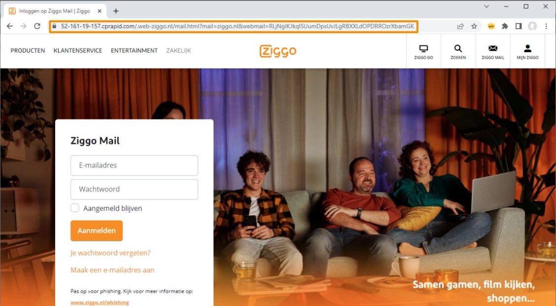 Voorbeeld van phishing - Ziggo.nl <klantcom@mobna.com> Je hebt een Ziggo voucher ontvangen vanwege je vertrouwen in onze. Geniet er nu van Hallo We hebben u willekeurig geselecteerd om deel te nemen aan onze anonieme enquete van 30 seconden over uw winkelervaring bij ons. Aan het einde beloven we je een beloning van minimaal 500 euro, als dank voor je deelname en voor het geven van waardevolle feedback. Bedankt voor je tijd ! Antwoord hier