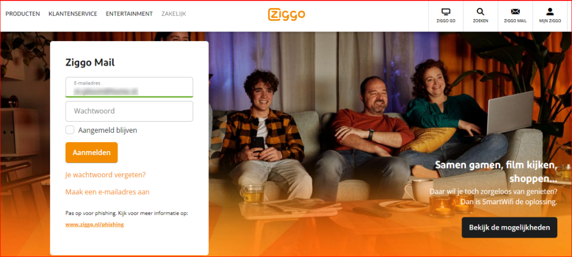 Voorbeeld van phishing - Ziggo.nl <klantcom@mobna.com> Je hebt een Ziggo voucher ontvangen vanwege je vertrouwen in onze. Geniet er nu van Hallo We hebben u willekeurig geselecteerd om deel te nemen aan onze anonieme enquete van 30 seconden over uw winkelervaring bij ons. Aan het einde beloven we je een beloning van minimaal 500 euro, als dank voor je deelname en voor het geven van waardevolle feedback. Bedankt voor je tijd ! Antwoord hier