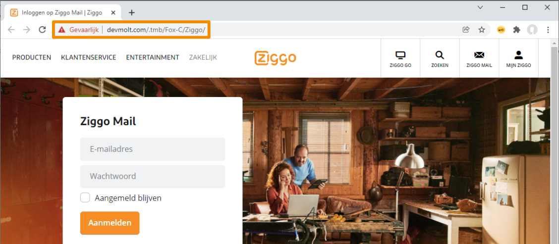 Voorbeeld van phishing - Ziggo.nl <klantcom@mobna.com> Je hebt een Ziggo voucher ontvangen vanwege je vertrouwen in onze. Geniet er nu van Hallo We hebben u willekeurig geselecteerd om deel te nemen aan onze anonieme enquete van 30 seconden over uw winkelervaring bij ons. Aan het einde beloven we je een beloning van minimaal 500 euro, als dank voor je deelname en voor het geven van waardevolle feedback. Bedankt voor je tijd ! Antwoord hier