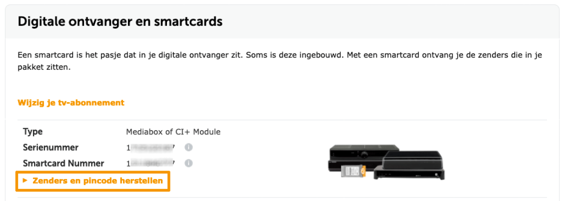 Optie Digitale ontvanger en smartcards in Mijn Ziggo