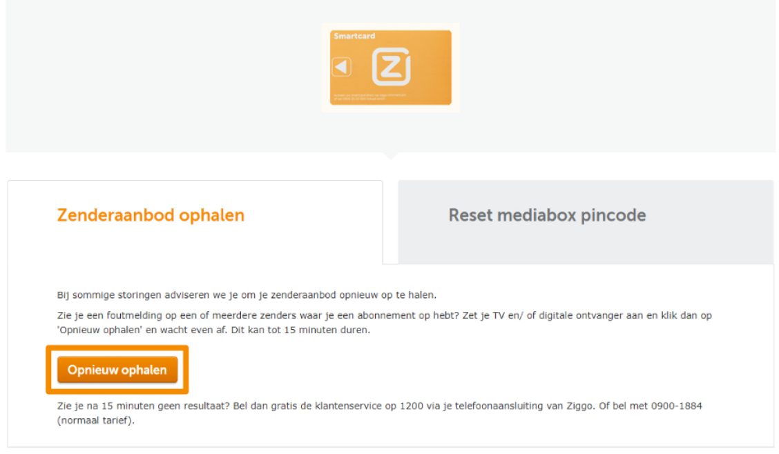 Optie 'Zender ophalen' in Mijn Ziggo