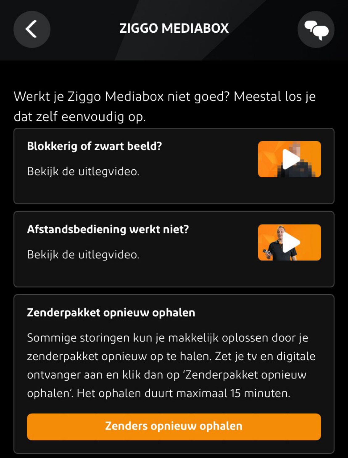 Detailscherm ontvanger in Mijn Ziggo app