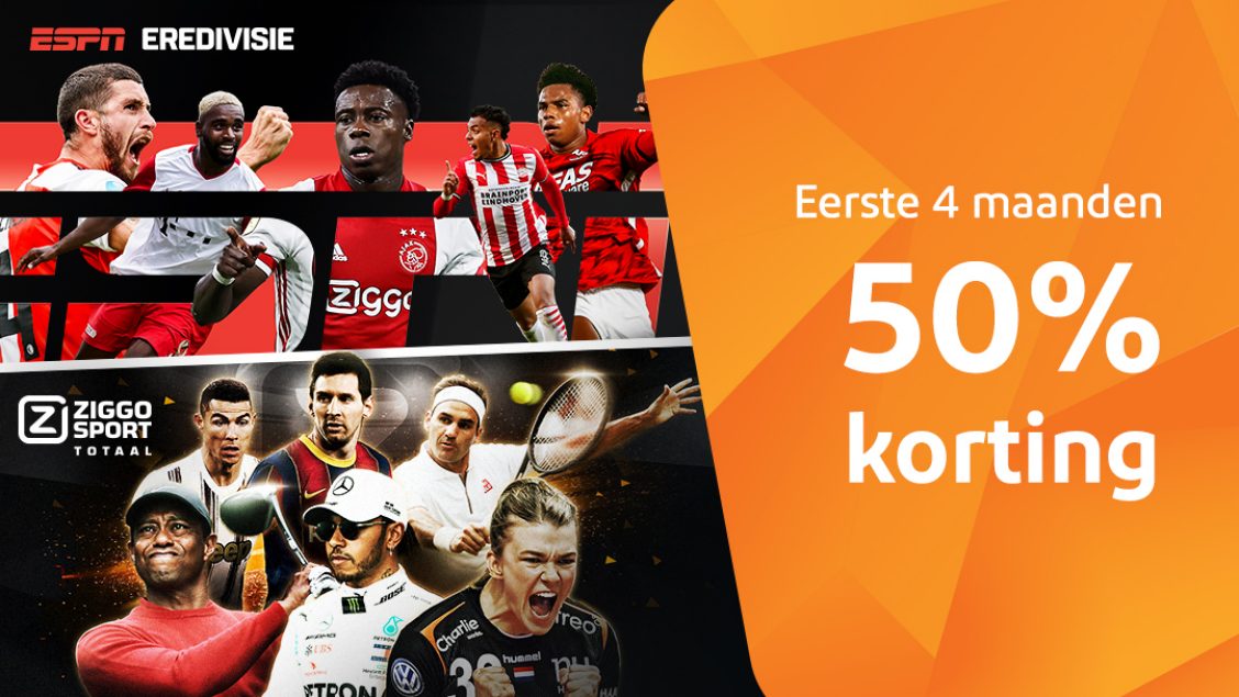 Ziggo Sport Totaal en ESPN Eredivisie eerste 4 maanden 50% korting
