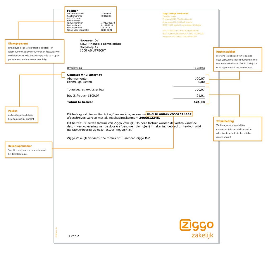 Factuur uitgelegd | Klantenservice | Ziggo Zakelijk