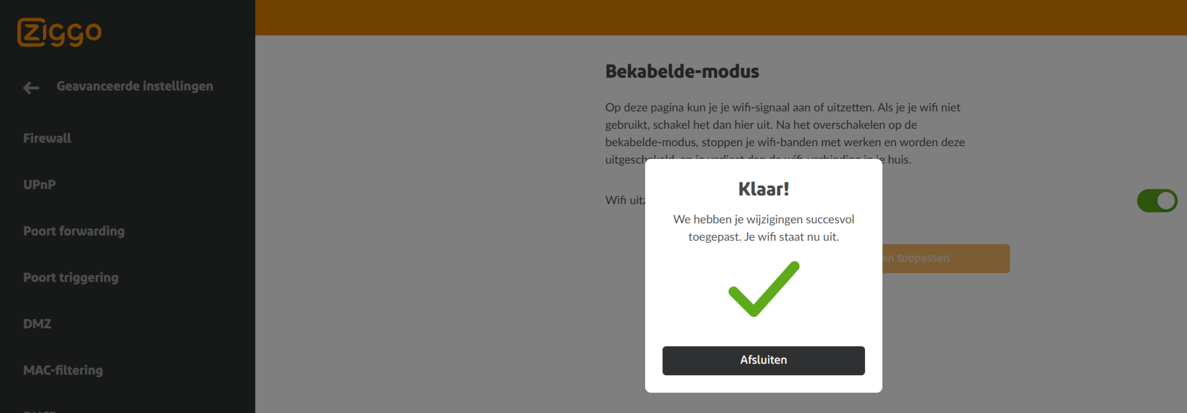 Wifi van je wifimodem uitzetten Klantenservice Ziggo