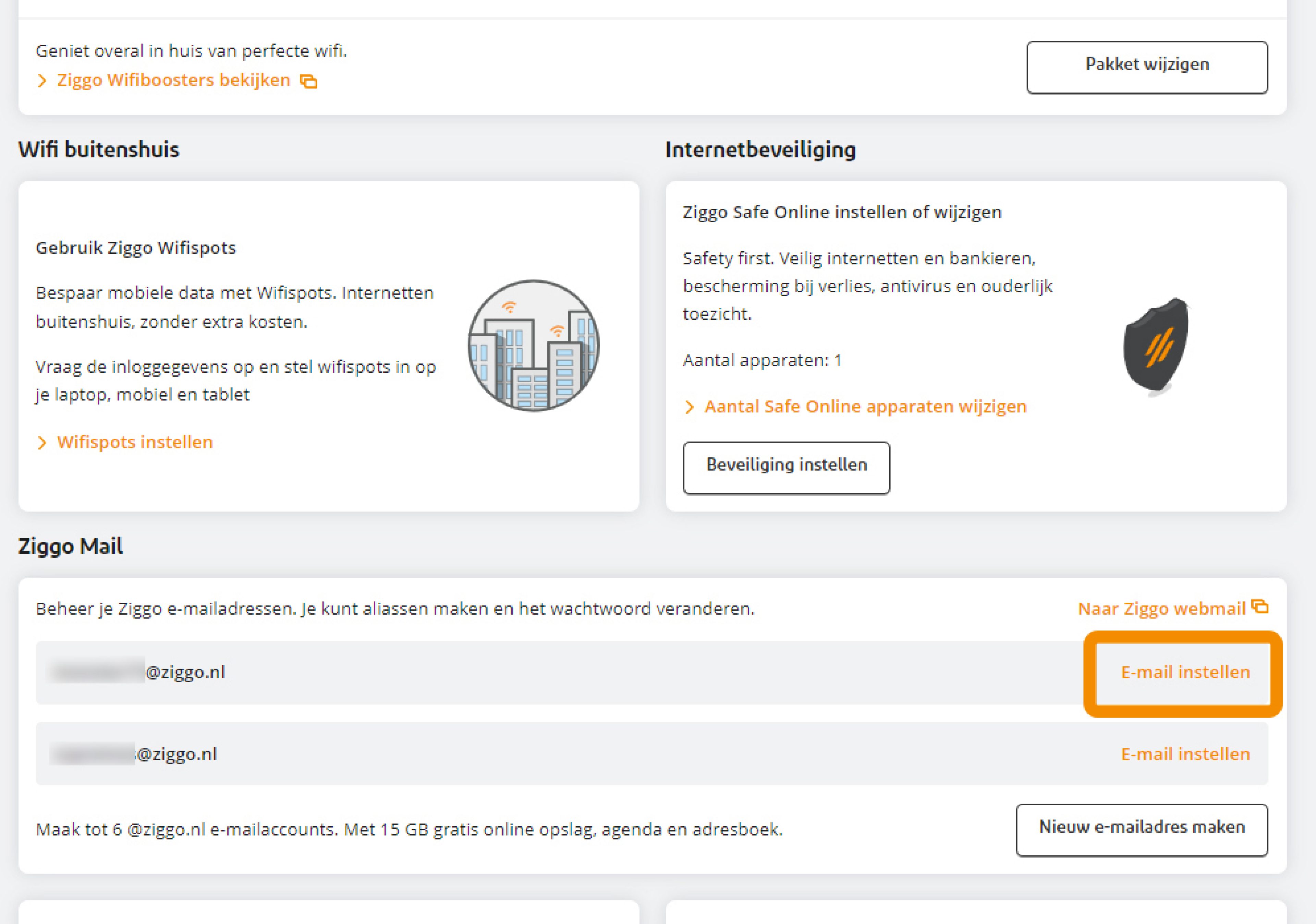 Nieuw email wachtwoord kiezen Klantenservice Ziggo