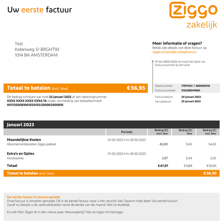 Factuur uitgelegd Klantenservice Ziggo Zakelijk