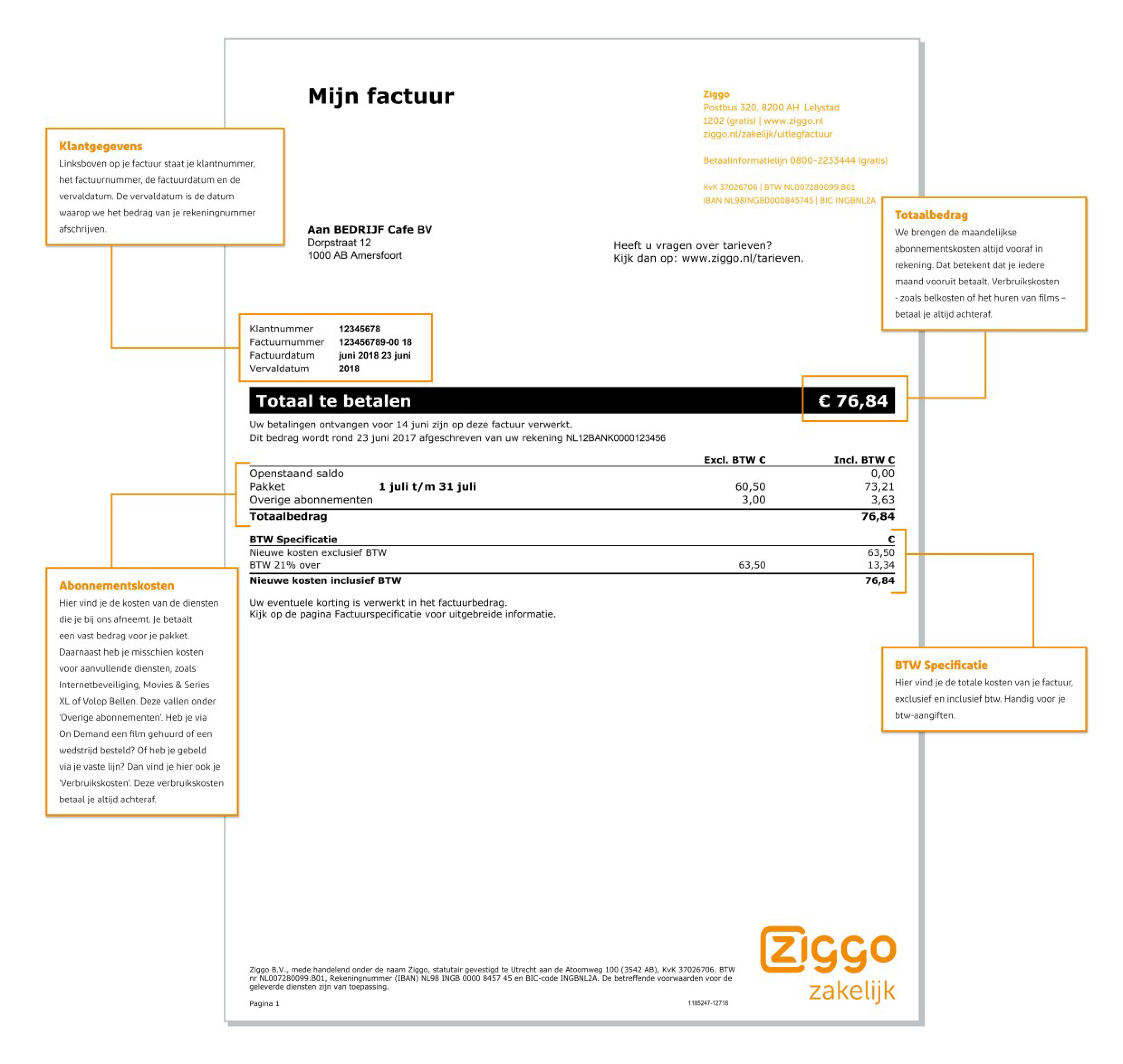 Factuur uitgelegd Klantenservice Ziggo Zakelijk